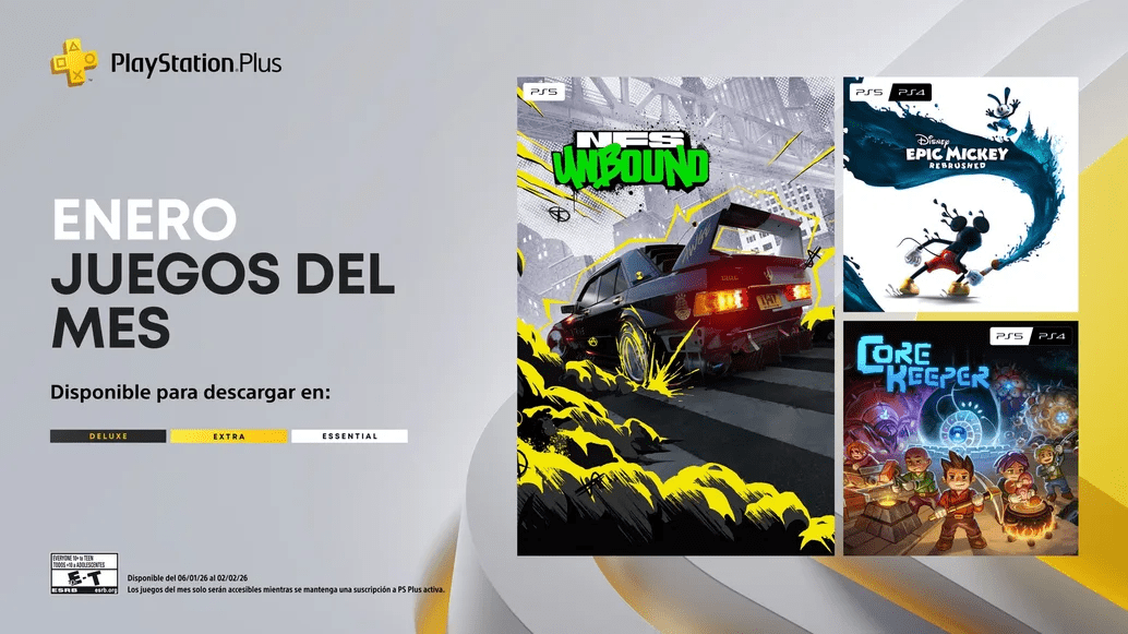 Llegan nuevos títulos sin costo a PlayStation Plus: Need for Speed Unbound, Disney Epic Mickey: Rebrushed y Core Keeper