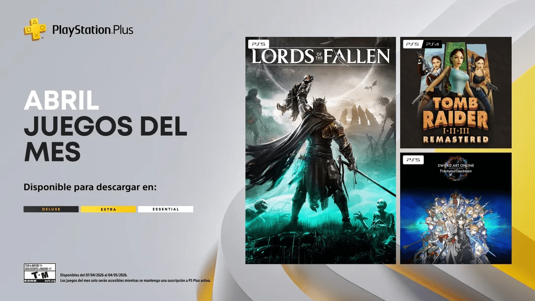 Lords of the Fallen, Tomb Raider I-III Remastered y Sword Art Online Fractured Daydream gratis para PlayStation Plus en abril